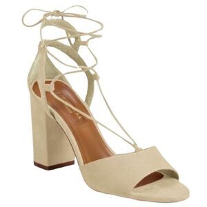 Aquazzura Austin Sand Nude Suede Lace Up Strappy Block Heels Size 40.5